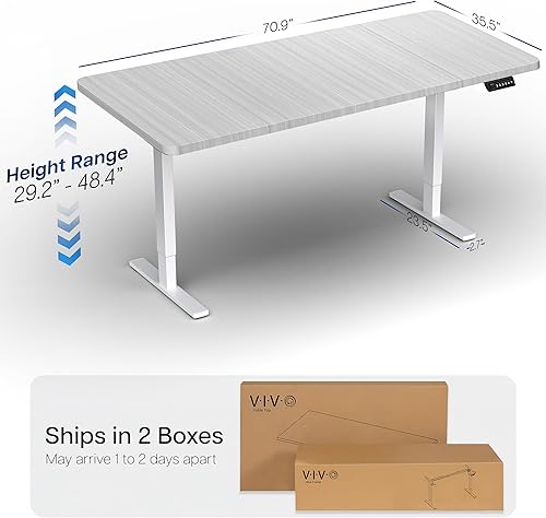Miniatura 3 de VIVO DESK-KIT-1W7G-36 - Escritorio eléctrico de pie de 71 x 36 pulgadas, ajuste de altura de memoria, serie 1B, marco blanco con parte superior gris