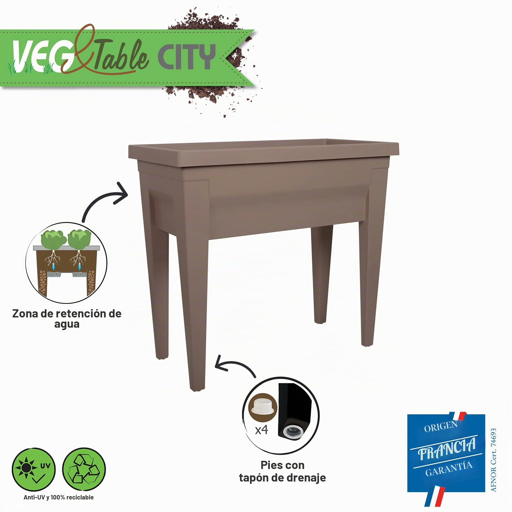 EDA Plastiques Contenedor para huerto urbano, Végétale City, 13923 BR,T CX4 76 x 38,5 x 68 cm