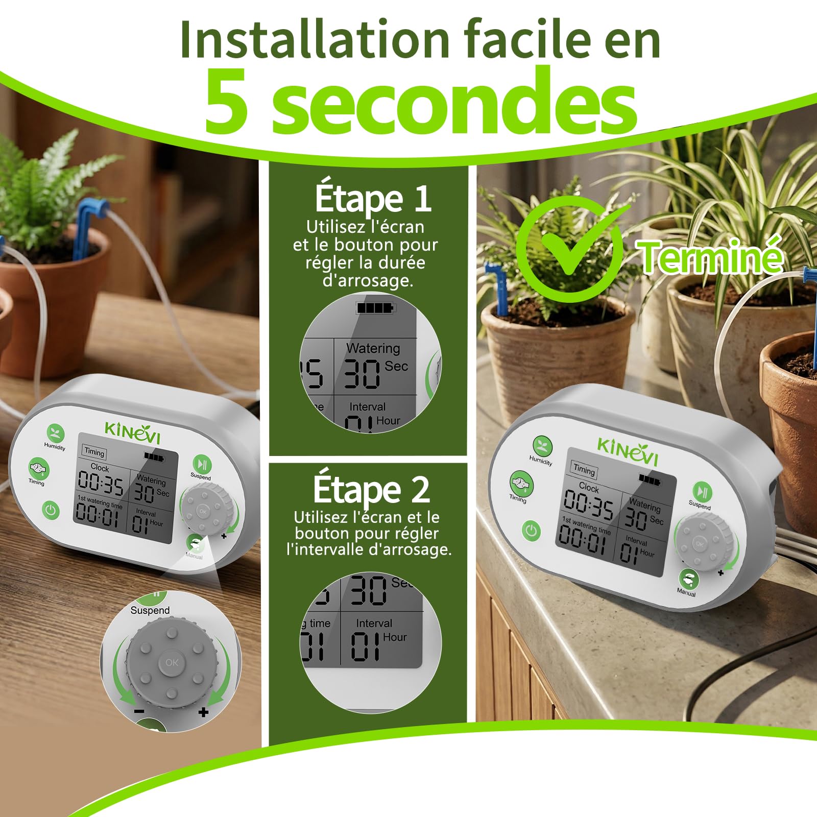 Système d'irrigation automatique,Kit arrosage automatique goutte à goutte pour 15 plantes, Kit d'irrigation goutte à goutte rechargeable pour plantes d'intérieur, balcon