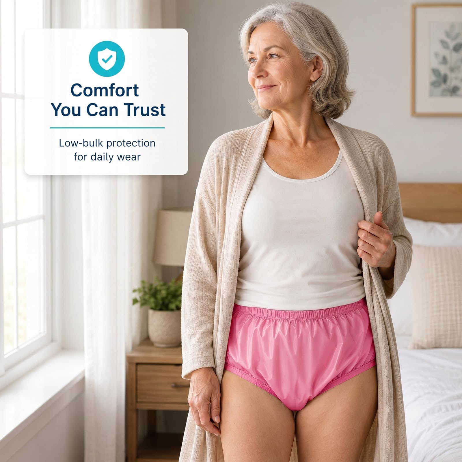 AQX Lot de 2 culottes étanches pour adulte pour incontinence, lavables à faible bruit et réutilisables, en plastique gris, taille M, rose