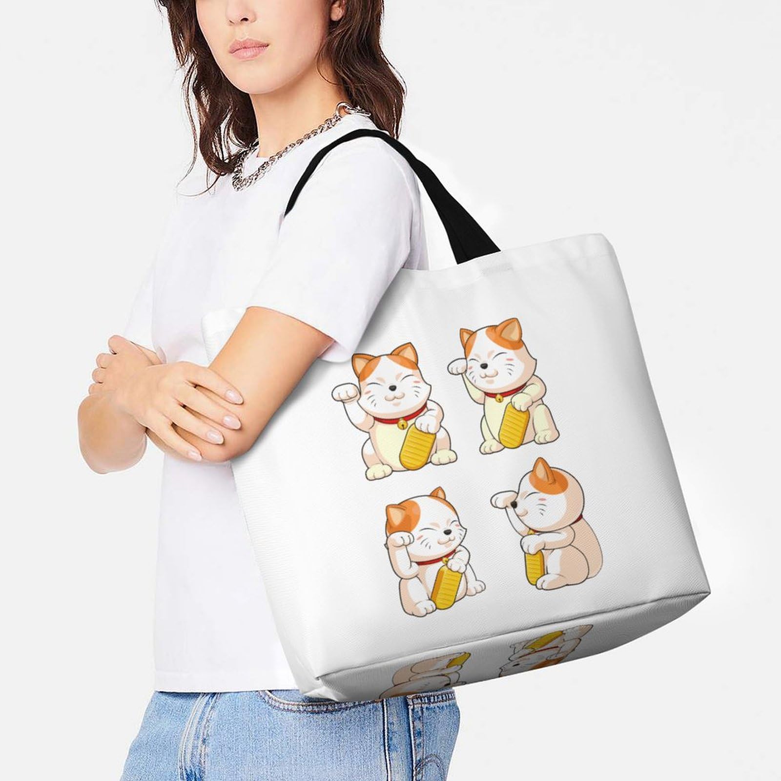 大きめトートバッグ 大きな招き猫 開運招福 ハンドメイド ショルダーバッグ 大きめトートバッグ 大きな招き猫 開運招福 ハンドメイド ショルダー