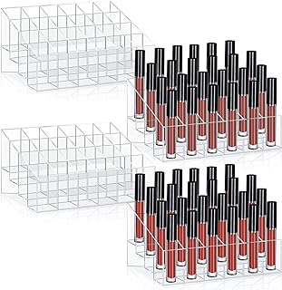 Macarrie 4 Pieces Lipstick Holder Organizer 24 Slot Acrylic Lipstick Makeup Organizer Case Display Stand Storage Box for Lipsticks Lipgloss Brushes Cosmetics