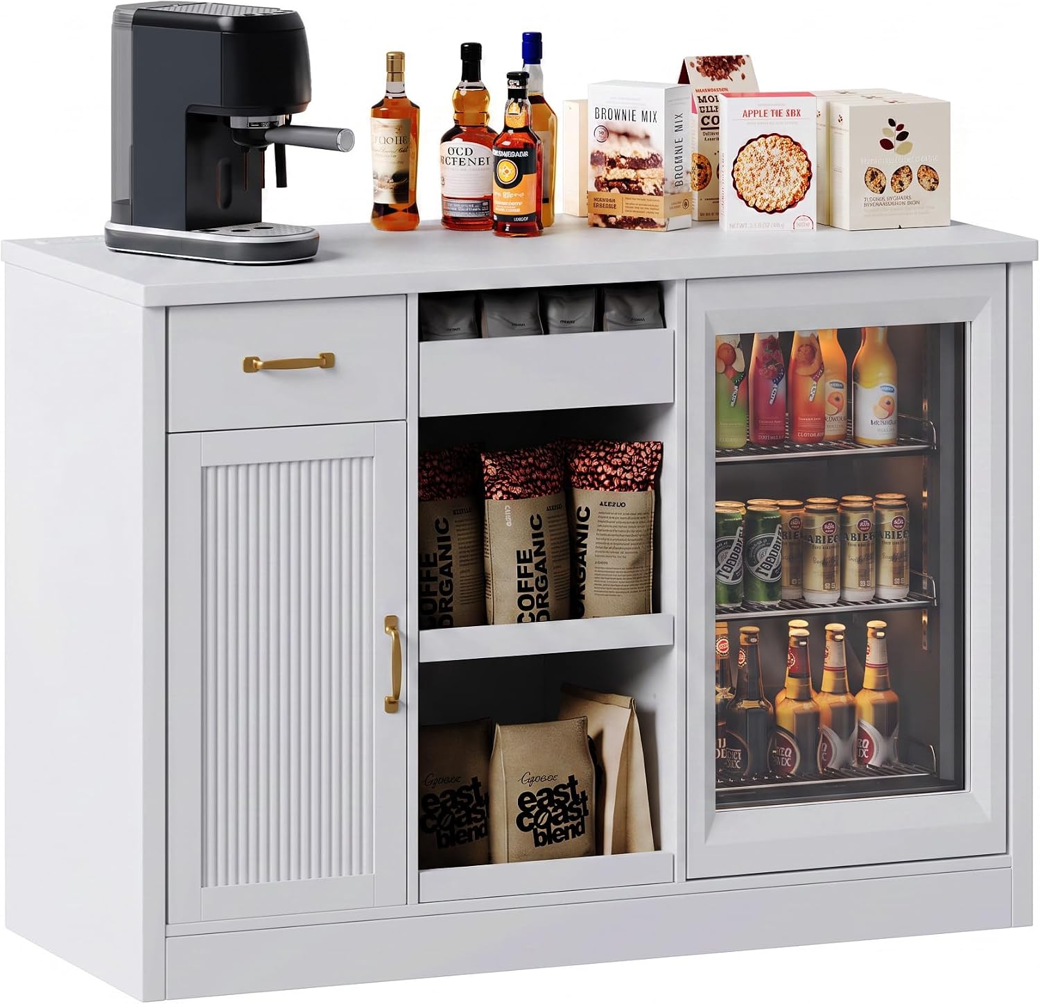 51.2" Snack Bar Cabinet with Fridge Space, White Snack Organizer for Home