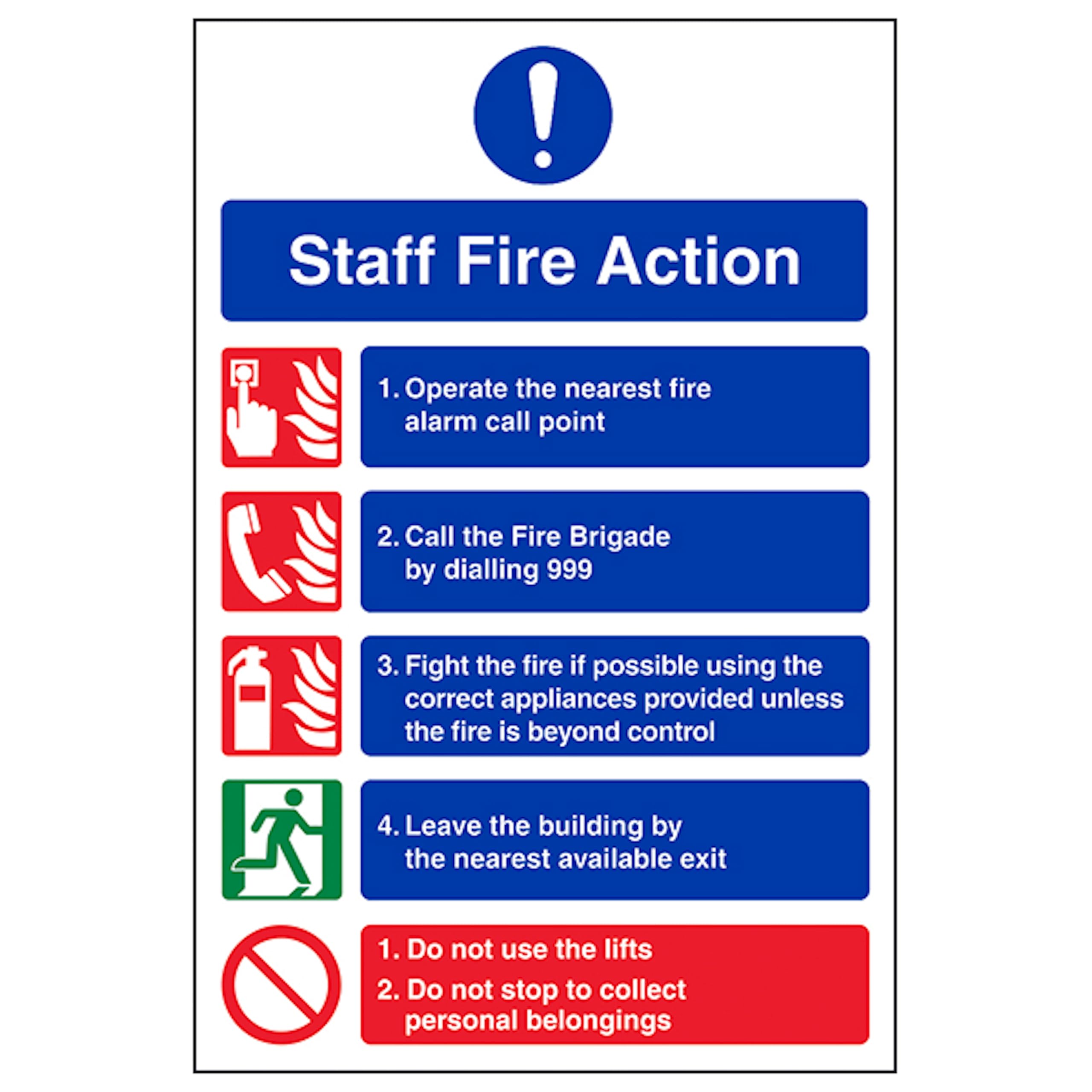 V Safety Staff Fire Action Notice 210 x 297 mm (A4) - 3mm Aluminium Composite Safety Sign