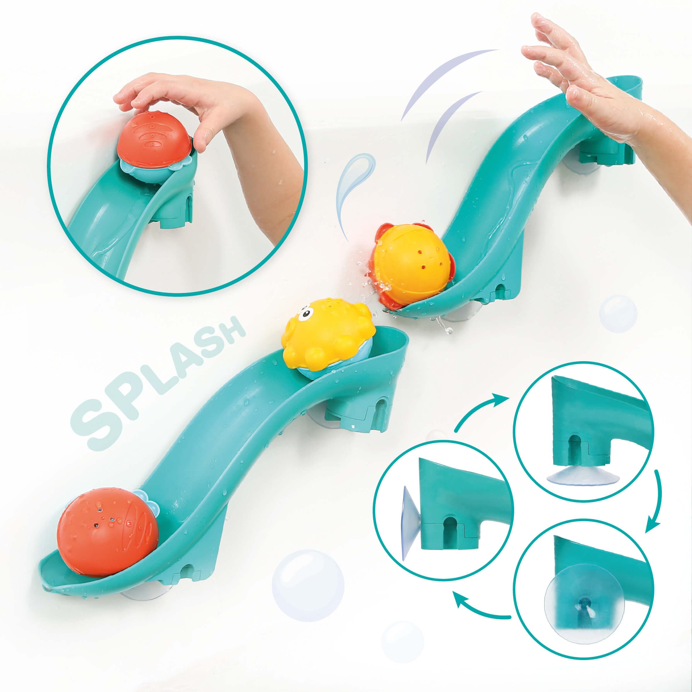 LUDI – Coffret de Bain XXL – 16 Jeux d’Eau interactifs – Toboggans, Tortue Lumineuse et Cups Pluie – Développe motricité et Coordination – Dès 10 Mois