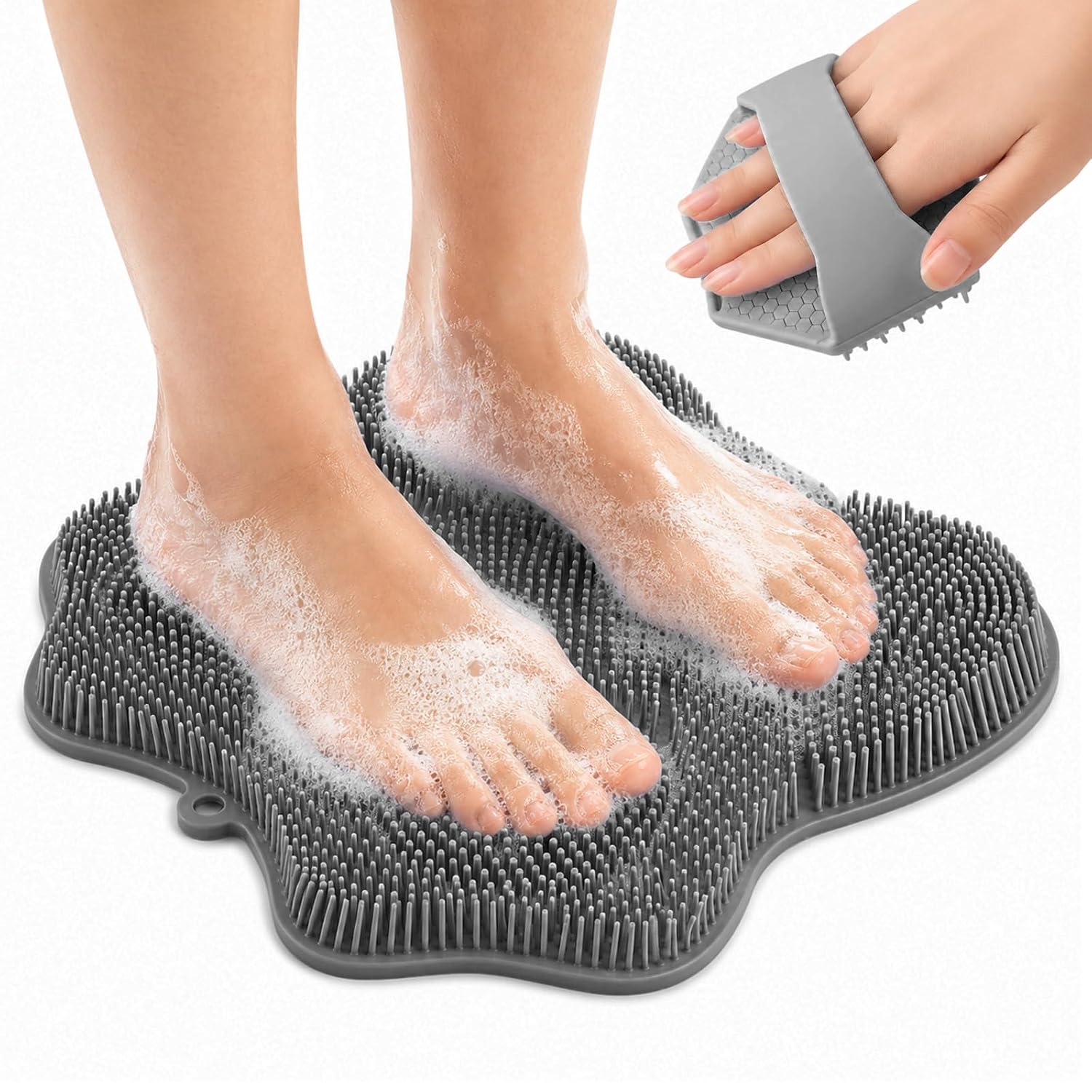 Silicone Shower Foot Scrubber Mat with Suction Cups,11.8 x 11in Foot Mat