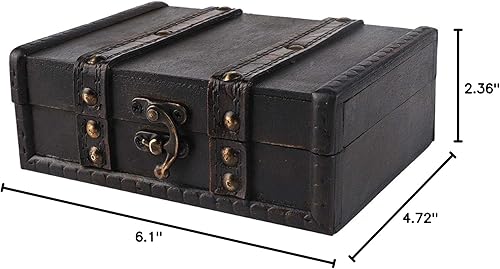 Miniatura 10 de Zerodis Cofre de almacenamiento de madera, cofre del tesoro vintage con cerradura, joyero, estuche de colección de manualidades, accesorio
