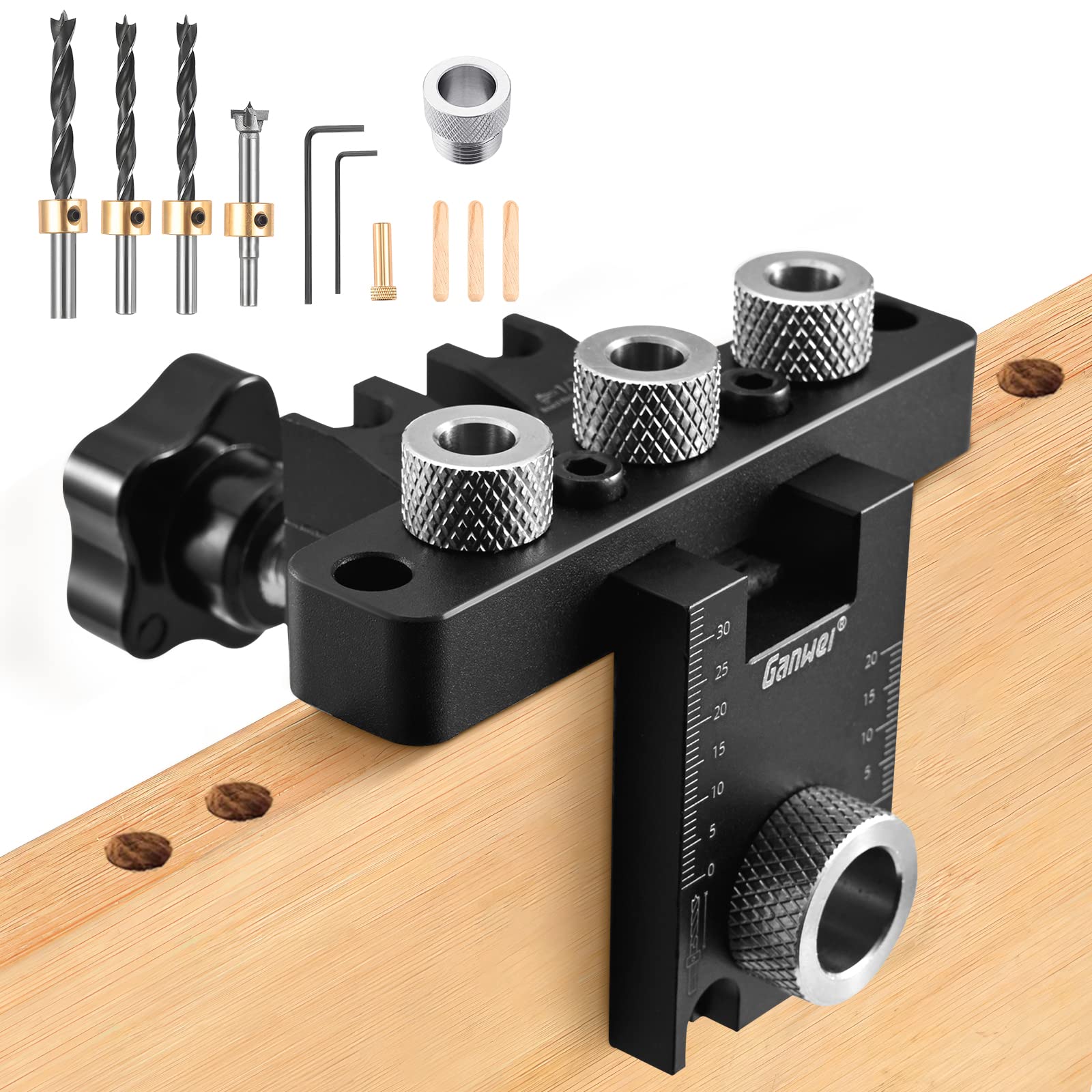 Pocket Hole Jig, 3 en 1 Kit de plantilla de orificio de bolsillo con broca de 8/10/15 mm, juego de plantilla de espiga para carpintería Guía de perforación Localizador de perforadora Guía