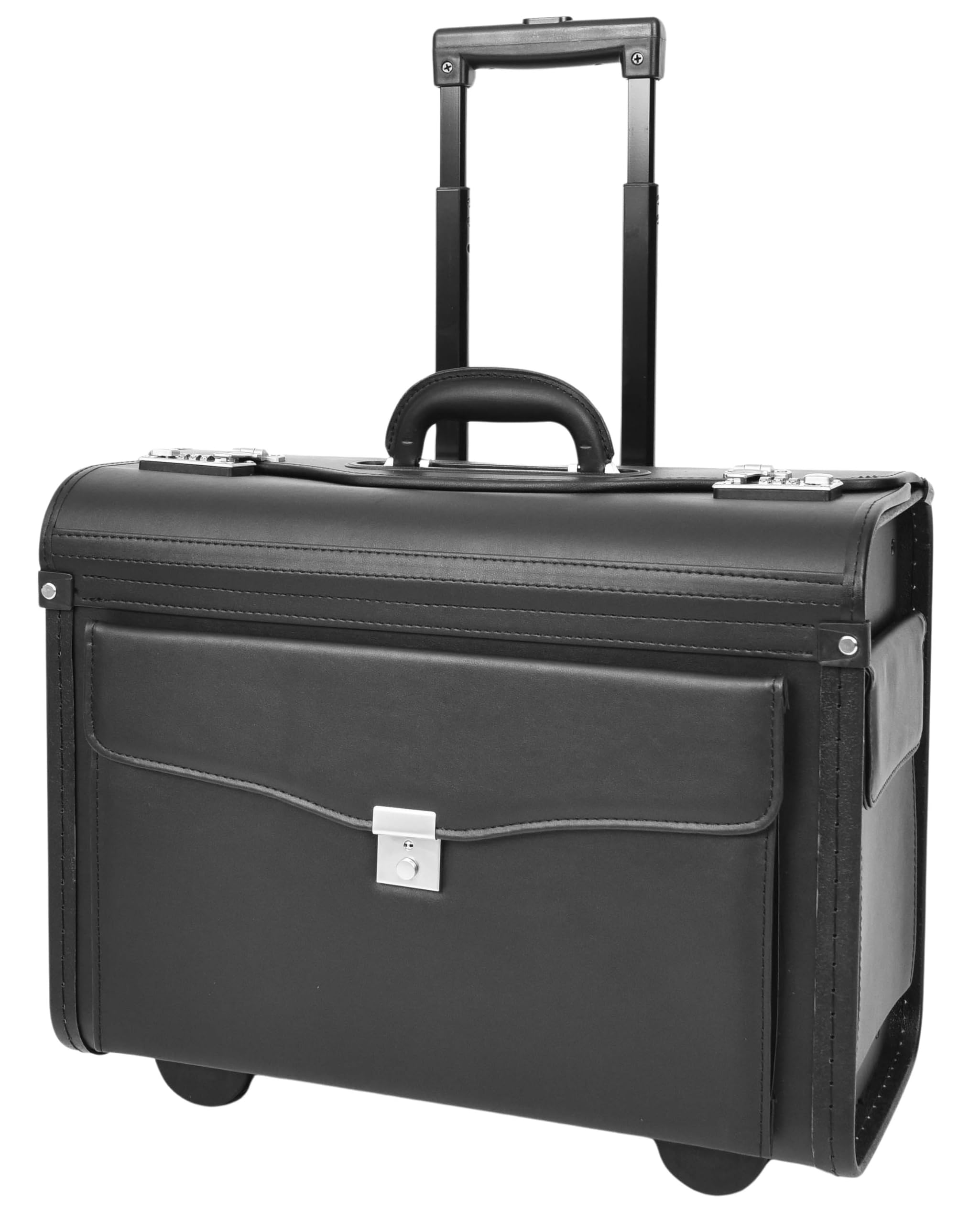 Custodia da pilota in pelle con ruote, borsa da viaggio per laptop Business Executive Black Titan, Nero , L, Cabina Flight Case