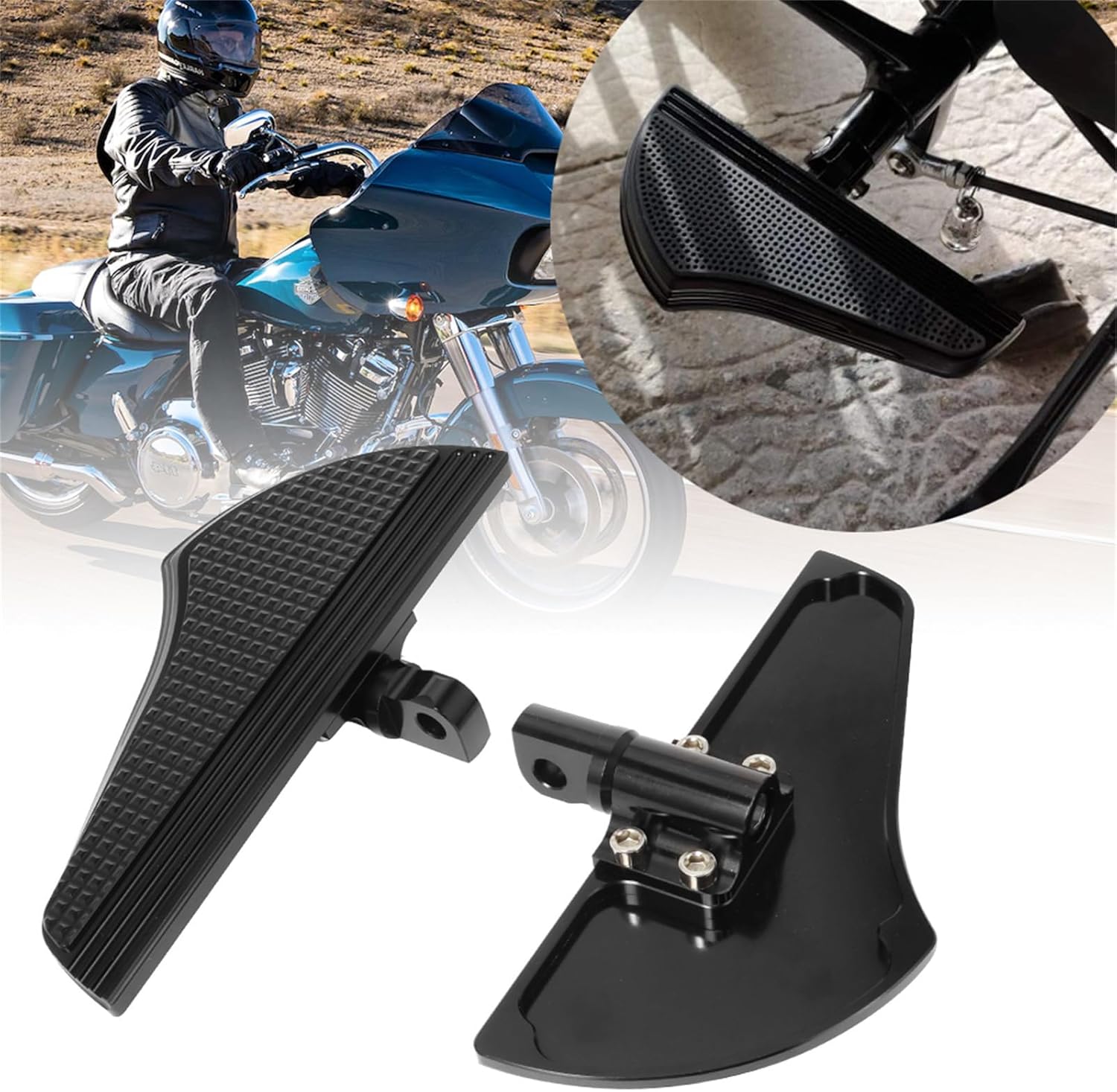 Motorcycle Floorboards CNC Mount Foot Rest Pegs For Harley Touring Softail, Black