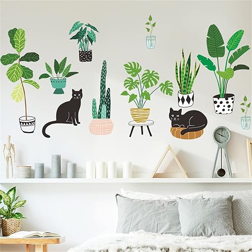 Miniatura 2 de Adhesivo de pared de plantas verdes, planta natural, maceta, hoja de palmera, cesta colgante, mural, calcomanía de pared de plantas tropicales,