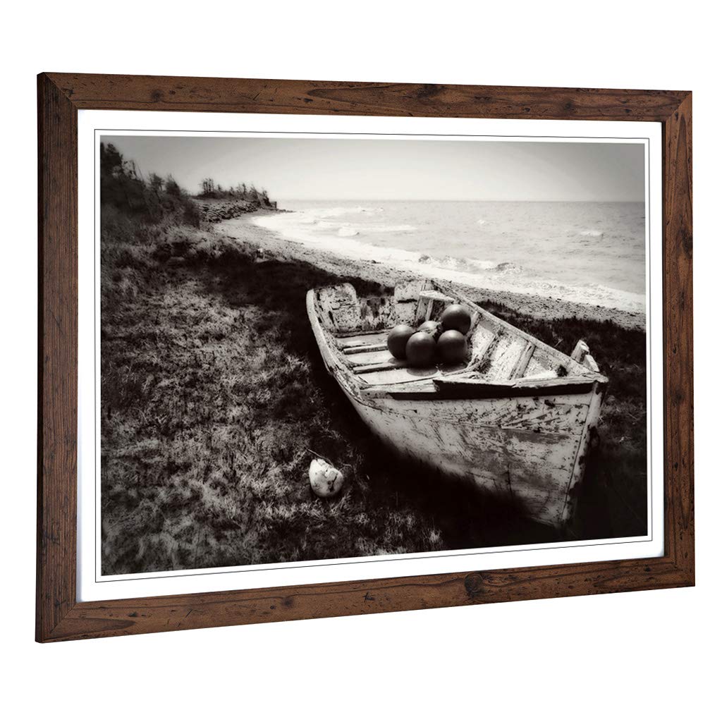 Big Box Art Framed Print Seascape Boat Wreck Beach Design | Wall Art Picture | Home Decor for Kitchen, Living Room, Bedroom, Hallway, Walnut, A2 / 24.5x18 Inch / 62x45cm