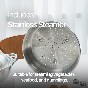 316 Stainless Steel 11-Inch 4.5 Quart Heavy Duty Wok pan with Lid and Steamer, Stir Fry Pan, 5Ply, Induction Cookware, Dishwasher Safe, Oven Safe