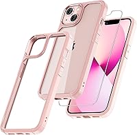 Vista 1 de TAURI Funda 3 en 1 para iPhone 13, color rosa, [protección contra caídas de grado militar] Funda delgada a prueba de golpes con cordón para teléfono