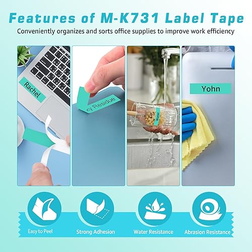 Vista 9 de GREENCYCLE Compatible con Brother M-K131 M-K231 M-K431 M-K431 M-K531 M-K631 M-K731 M-K731 Reemplazo de cinta de etiquetas para P Touch PT-70BM Blanco