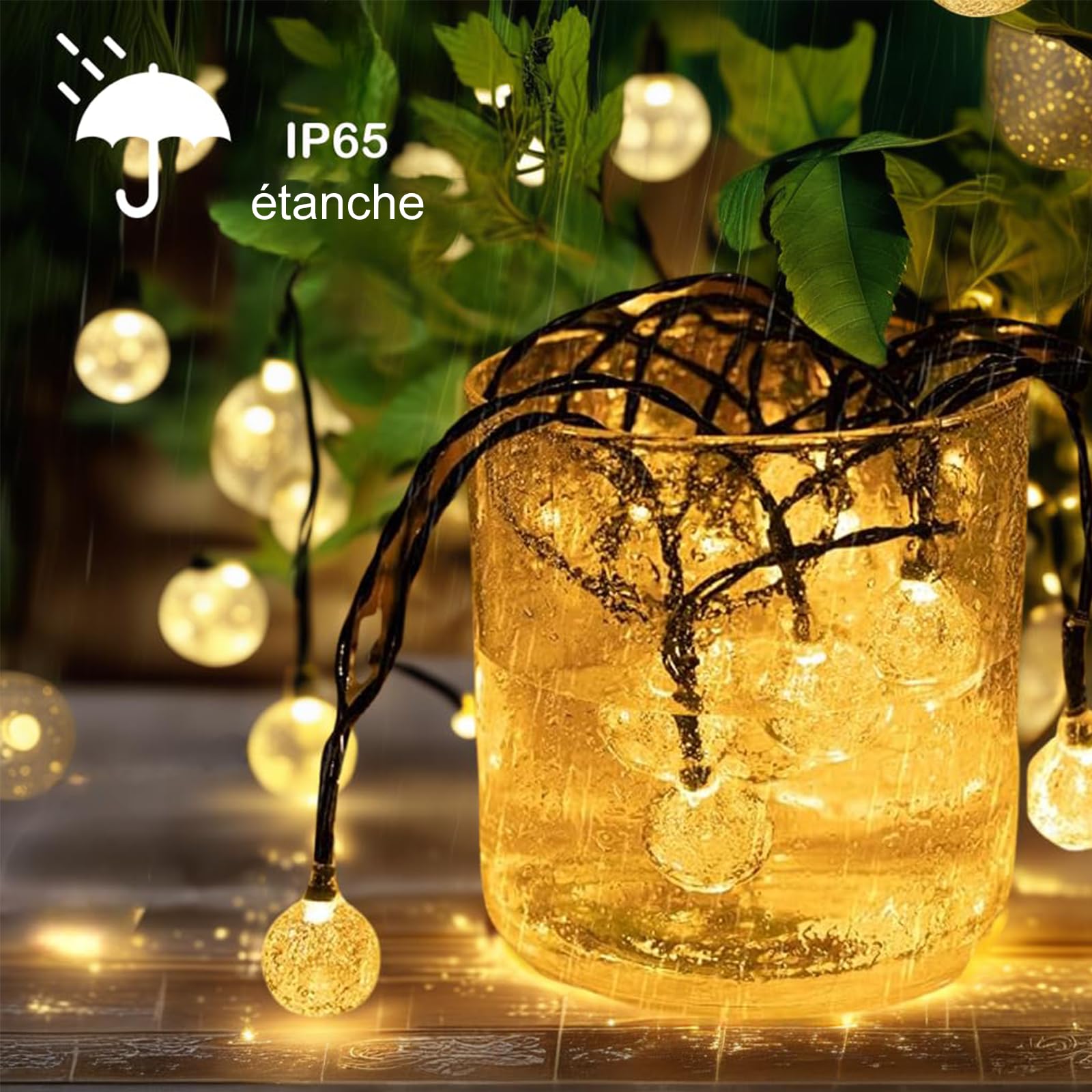 Hqynss Guirlande Lumineuse Exterieur,22M 100 LED Guirlande Solaire Exterieur,IP65 Étanche 8 Modes Lumiere Solaire Exterieur, Guirlande Exterieur Solaire pour Jardin Fête (Blanc Chaud)