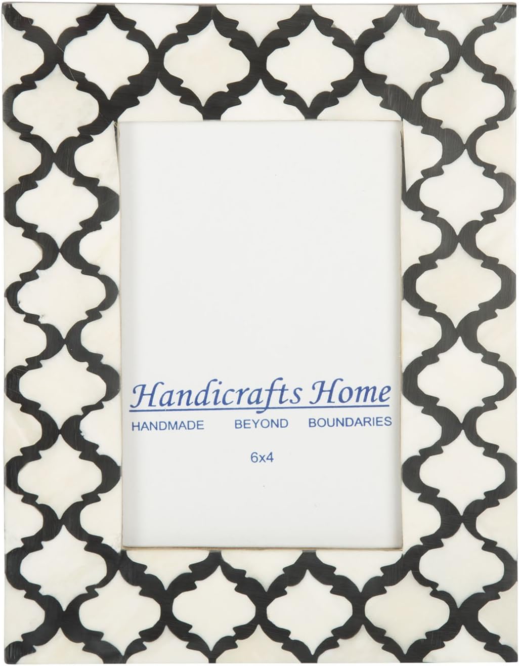 Picture Photo Frame Moorish Damask Moroccan Arts Inspired Handmade Naturals Bone Frames Photo Size 4X6 Inches Black White, Gifts for Mom