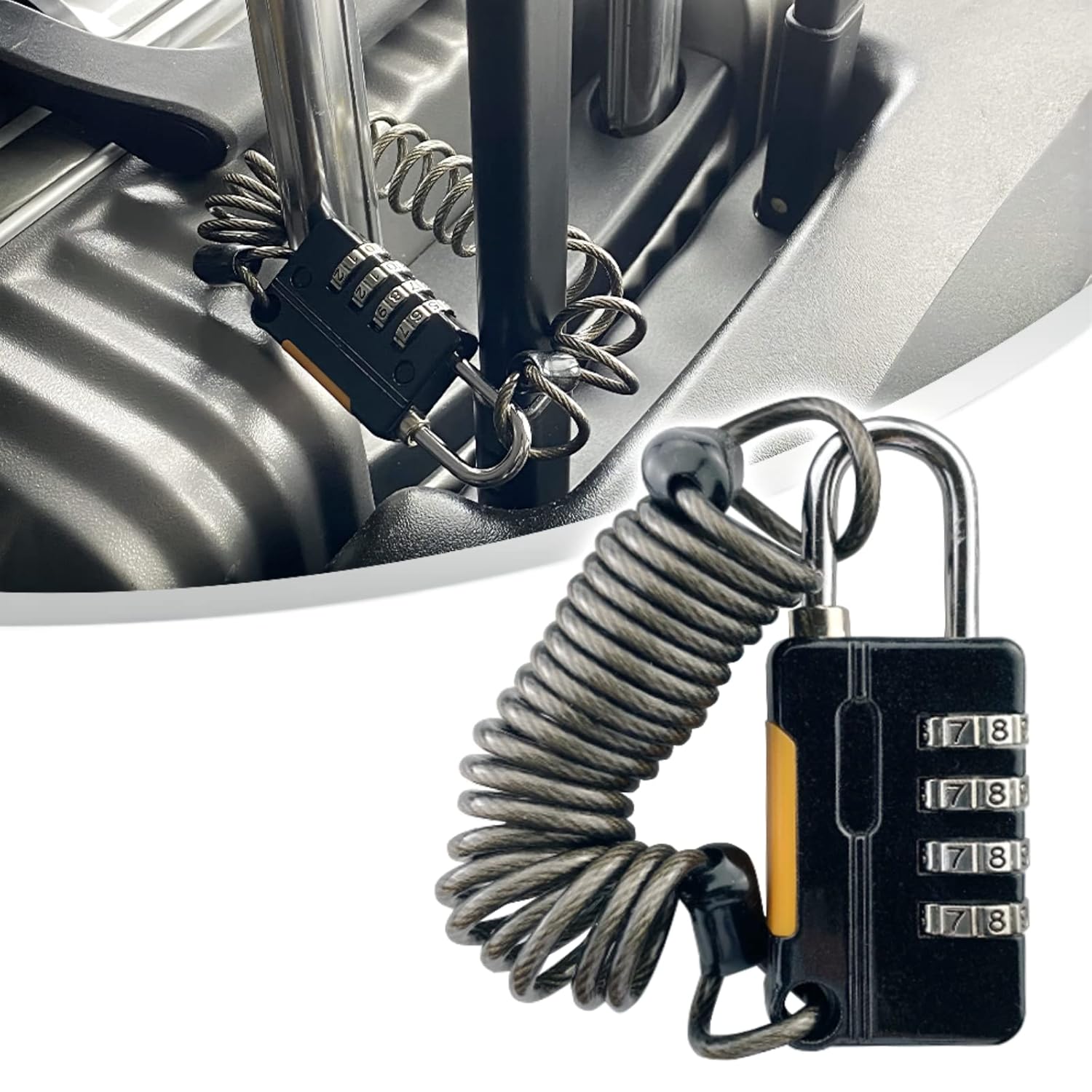 Sunkizzrs® Travel Lock Safety 4 Digit Combination Metal Luggage Code Number Lock with Steel Cable for Door/Bag/Luggage/Gym Locker/Motorcycle Trunk/Helmet (Black) Sunkizzrs® Travel Lock Safety 4 Digit Combination Metal Luggage Code Number Lock with Steel Cable for Door/Bag/Luggage/Gym Locker/Motorcycle Trunk/Helmet (Black)