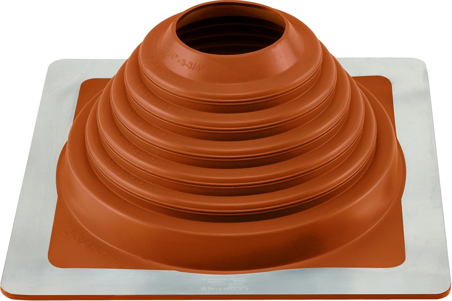 Water-Tite 81465 #4 Metal Roof Flashing, 9-3/4-by-9-3/4-Inch Square Base with Silicone Collar, For 2-3/4" to 7" Vent Pipes, Terra Cotta