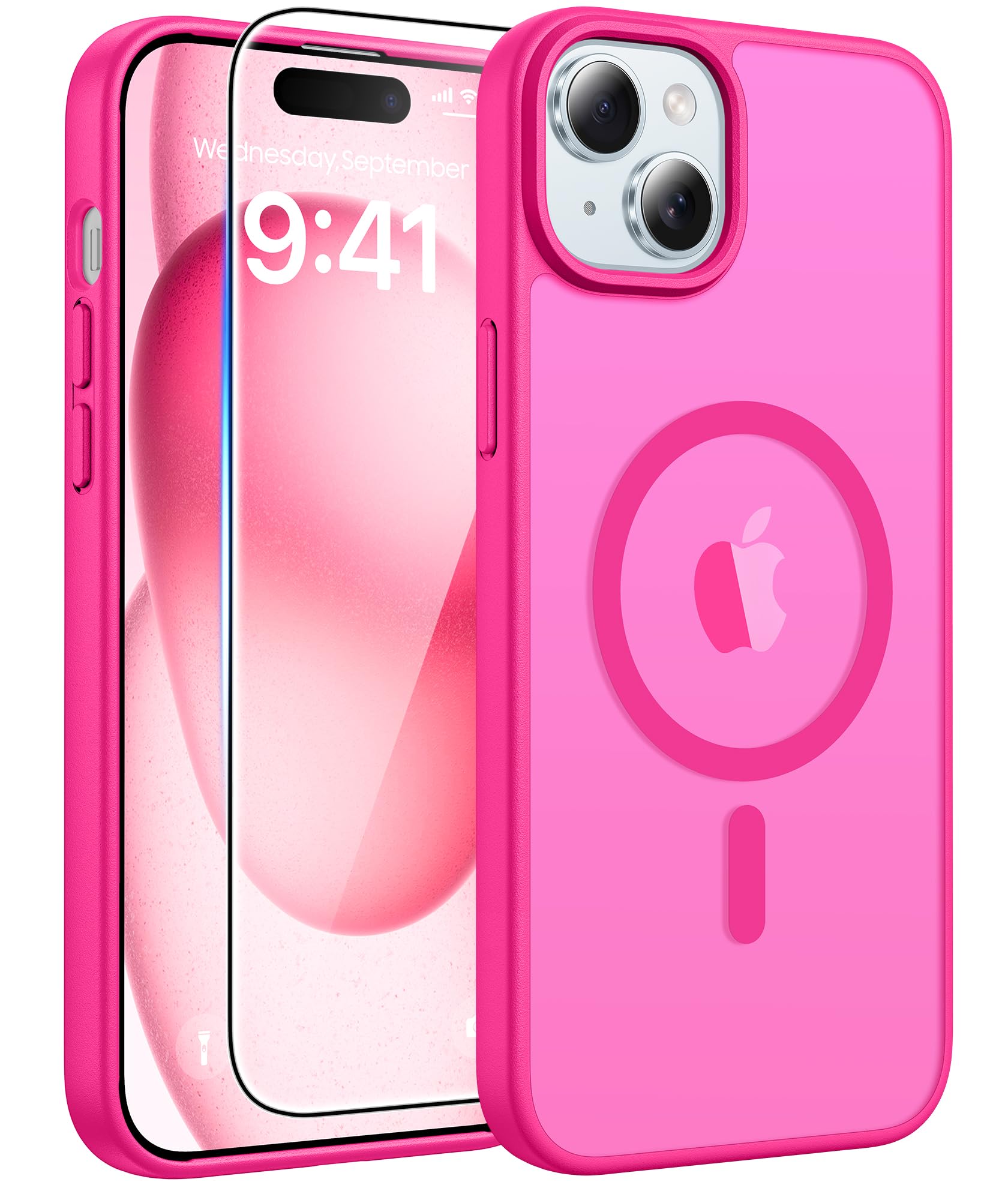 FNTCASE for iPhone 15 Case: for iPhone 14 Case & iPhone 13 Case [Compatible with Magsafe] Translucent Matte Cases with [Screen Protector] Military