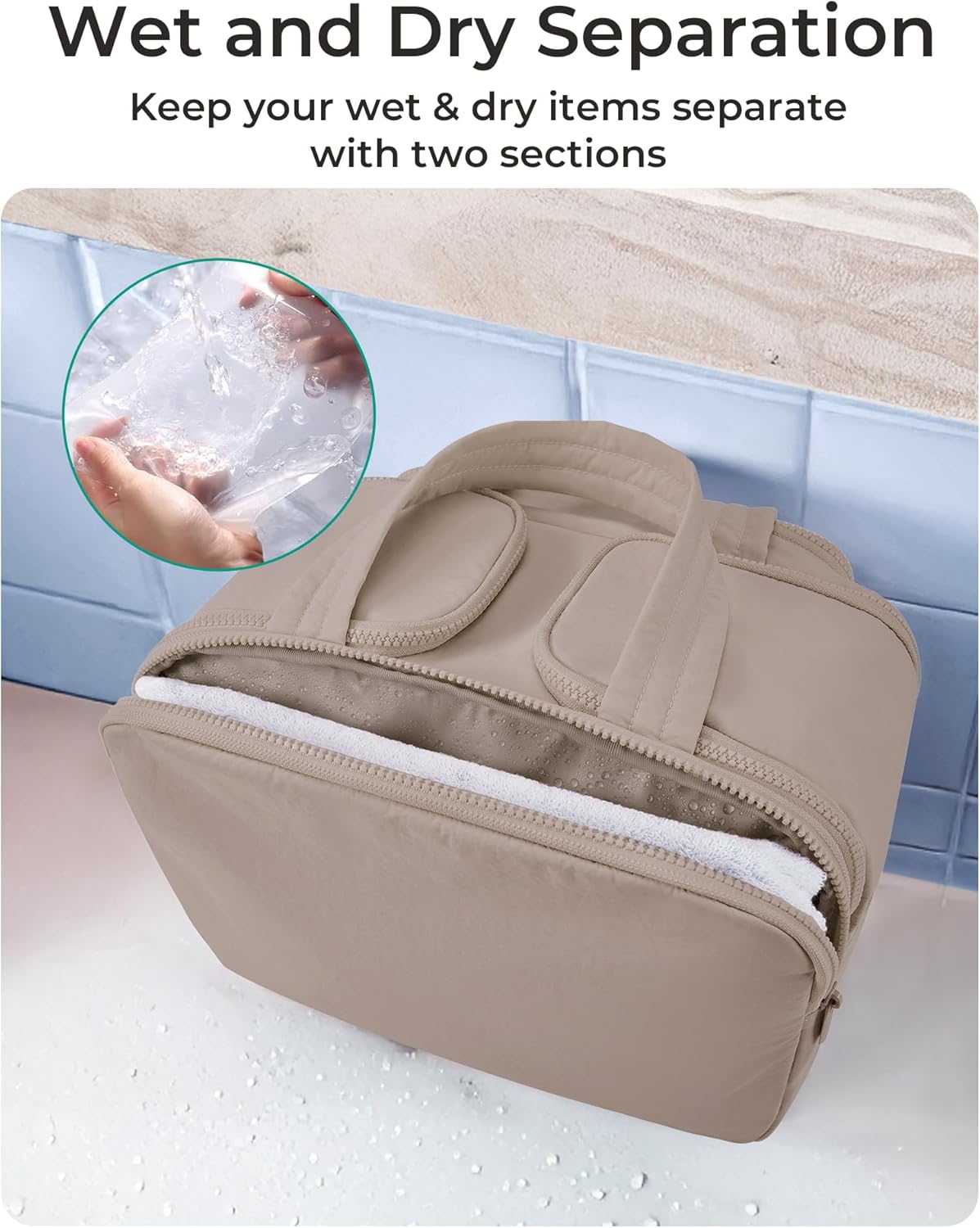 BAGSMART Travel Toiletry Bag, Crush Toiletry Bag for Women, Wide-open Puffy Toiletry Bags for Traveling, Large Travel Cosmetic Makeup Bag Organizer for Accessories,Toiletrie, Grayish Brown - Image 5