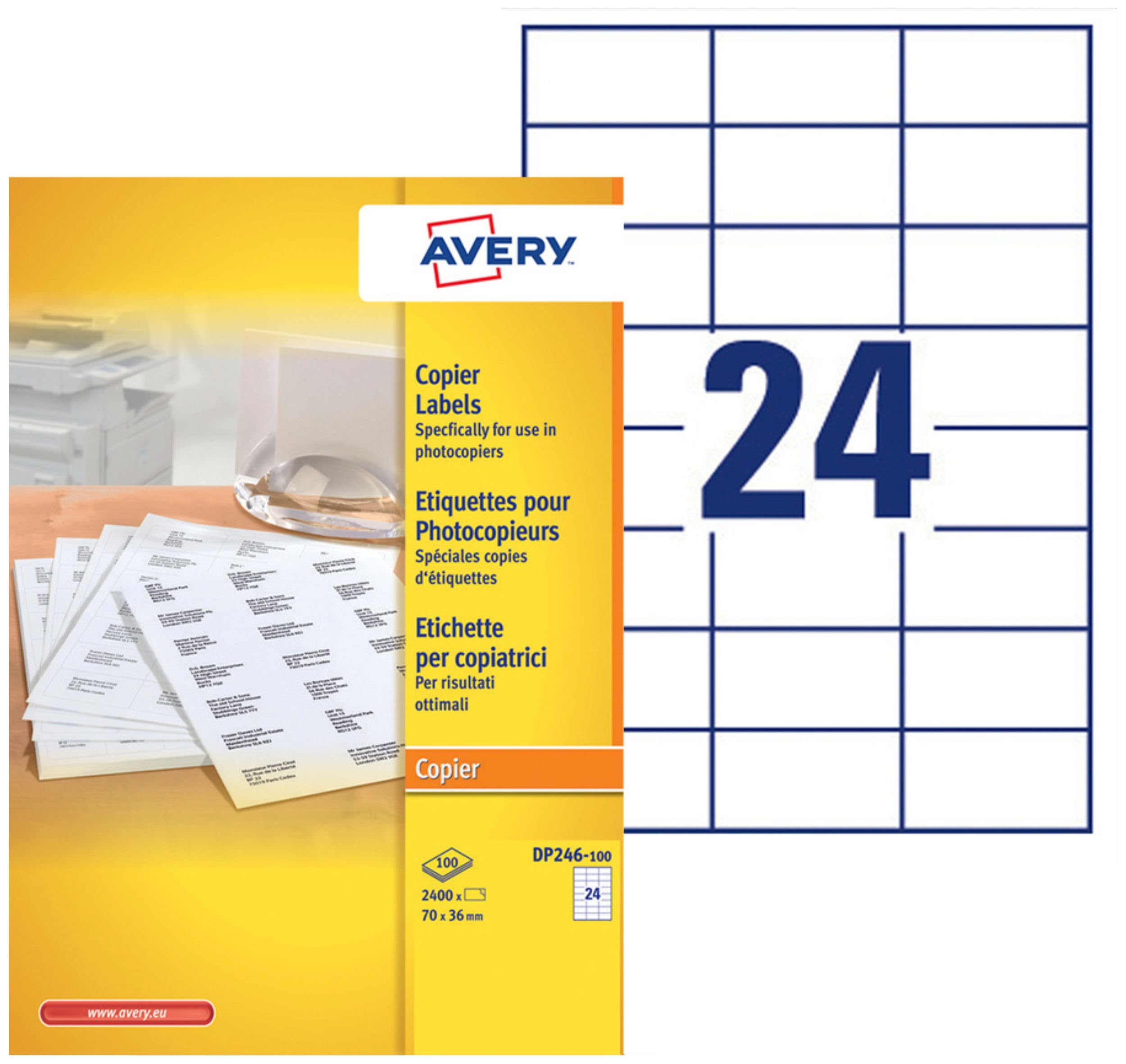 Avery 2,400 Labels Labels for Copiers Monochrome- Printing Copier (DP247) 70 x 36 White