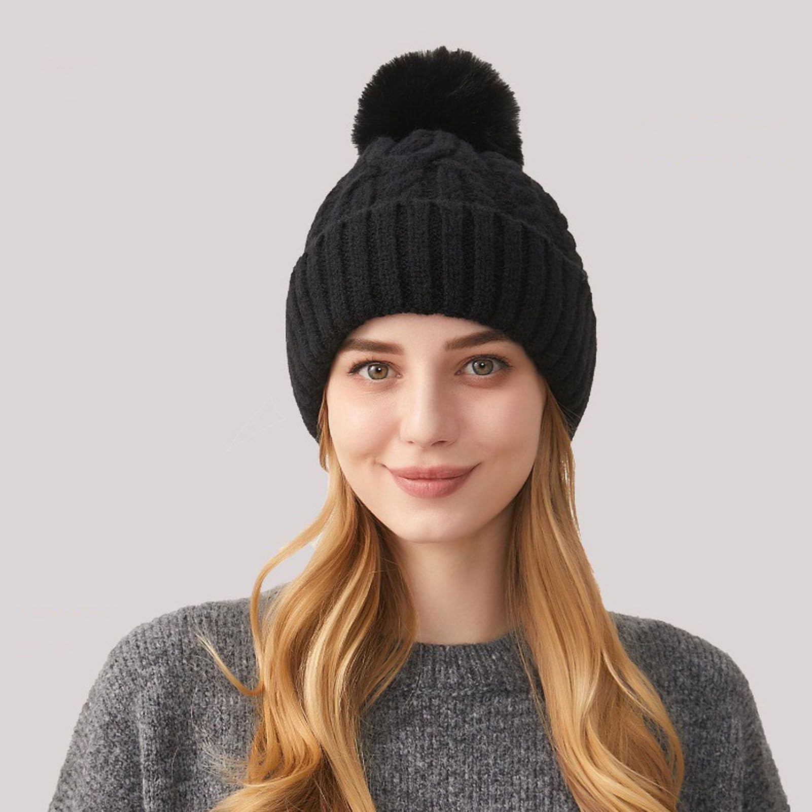 Lifup Conjunto Térmico 4 en 1, Gorro con Pompón, Bufanda Larga, Guantes y Calcetines de Lana, Set Mujer para Exterior y Uso Diario