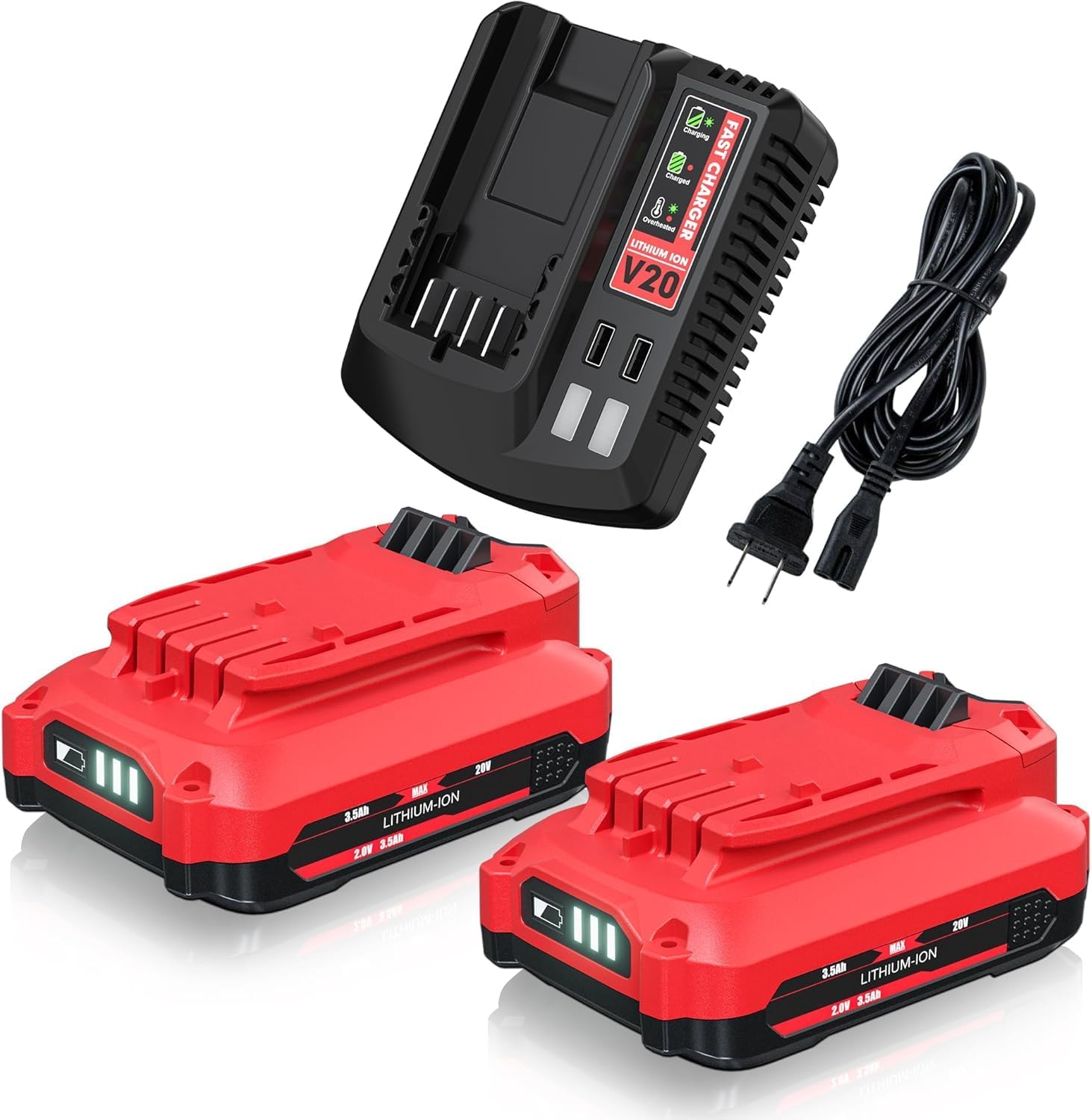 Bonacell Upgrade 2Pack 20V 8000mAh Lithium Replacement Battery Kit for Craftsman V20 Series Compatible with CMCB202 CMCB203 CMCB204 CMCB206 CMCB201 CMCB100 CMCB124 Equipped with CMCB104 20Volt Charger