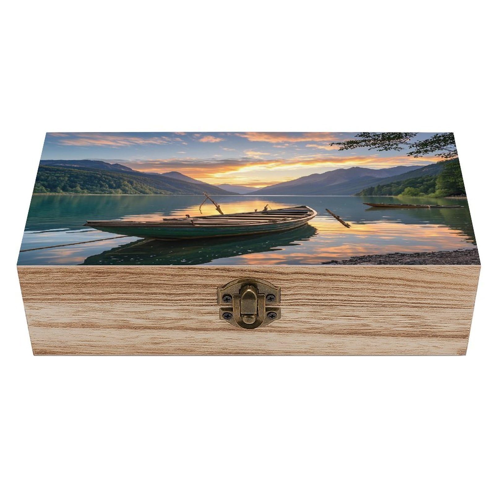 LZQPOEAS River Sunset Wooden Boat Wooden Box Storage Space to Organize Jewelry in A Beautiful Small Storage Box Decorative Card Boxes Memory Treasure Boxes for Crafts And Photo Storage