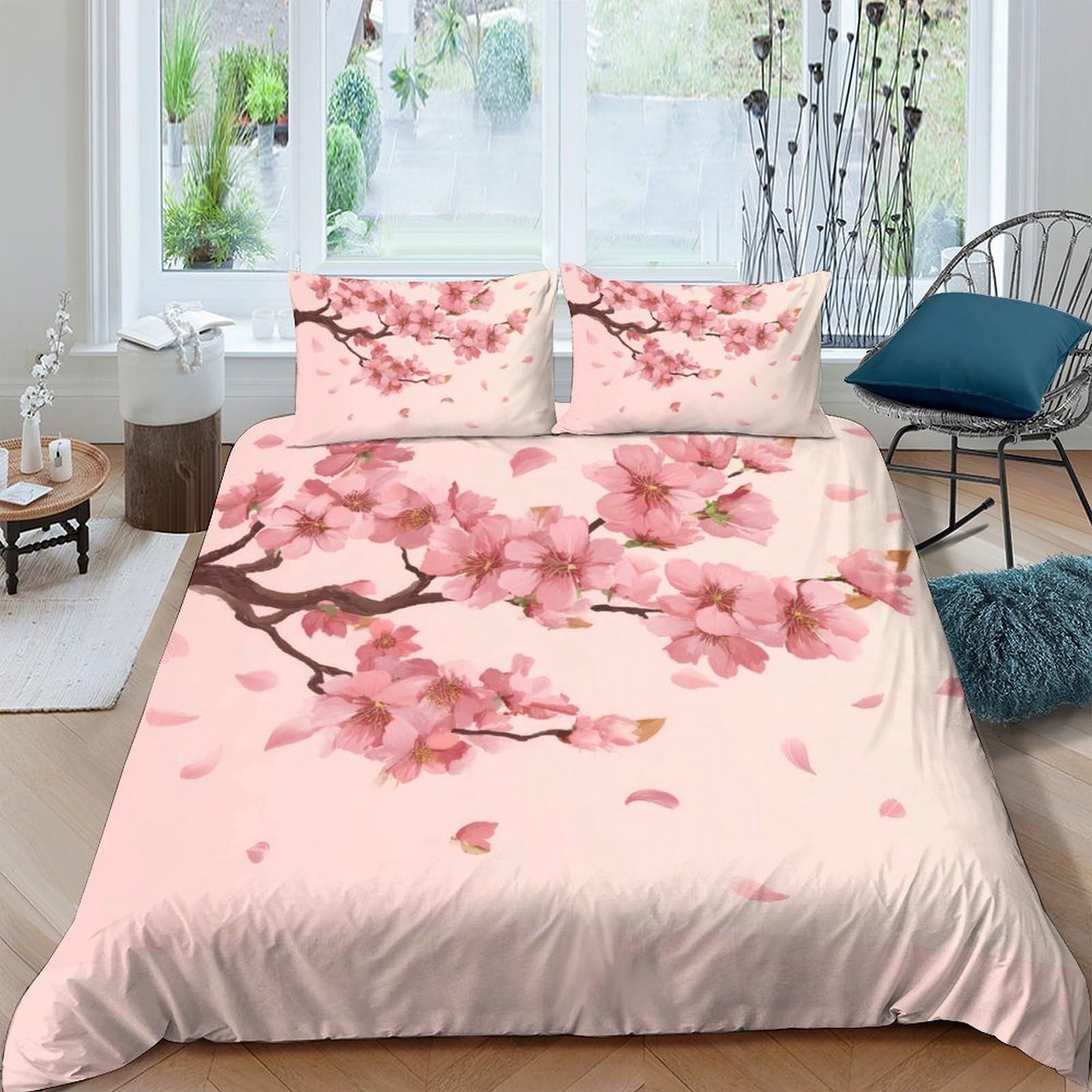 Ctjqhvkz Style-4 3D Printed Cherry Blossom Fitted Sheet Microfiber Pink Floral Bed Cover For Bedroom Guest Room Mattress Protection Single（135X200cm）