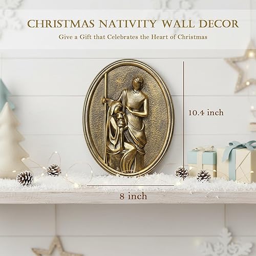 Miniatura 4 de Arte de pared enmarcado de Navidad con figuras de la Sagrada Familia del Nacimiento, María, José y el bebé Jesús, decoración de pared dorada Gold