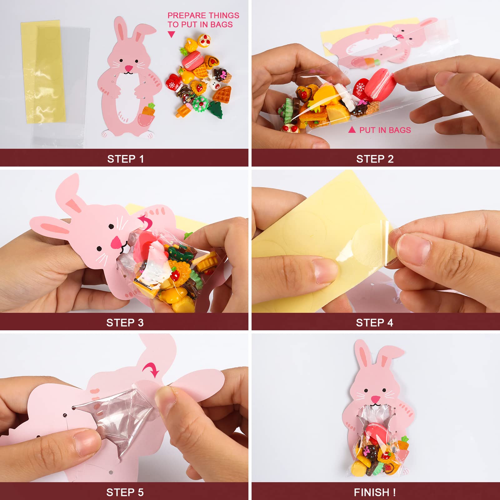 HiloPack Sacchetti in cellophane pasquale, 50 sacchetti per caramelle pasquali con lacci intrecciati, per bambini, sacchetti per biscotti pasquali, sacchetti regalo in plastica per feste di Pasqua