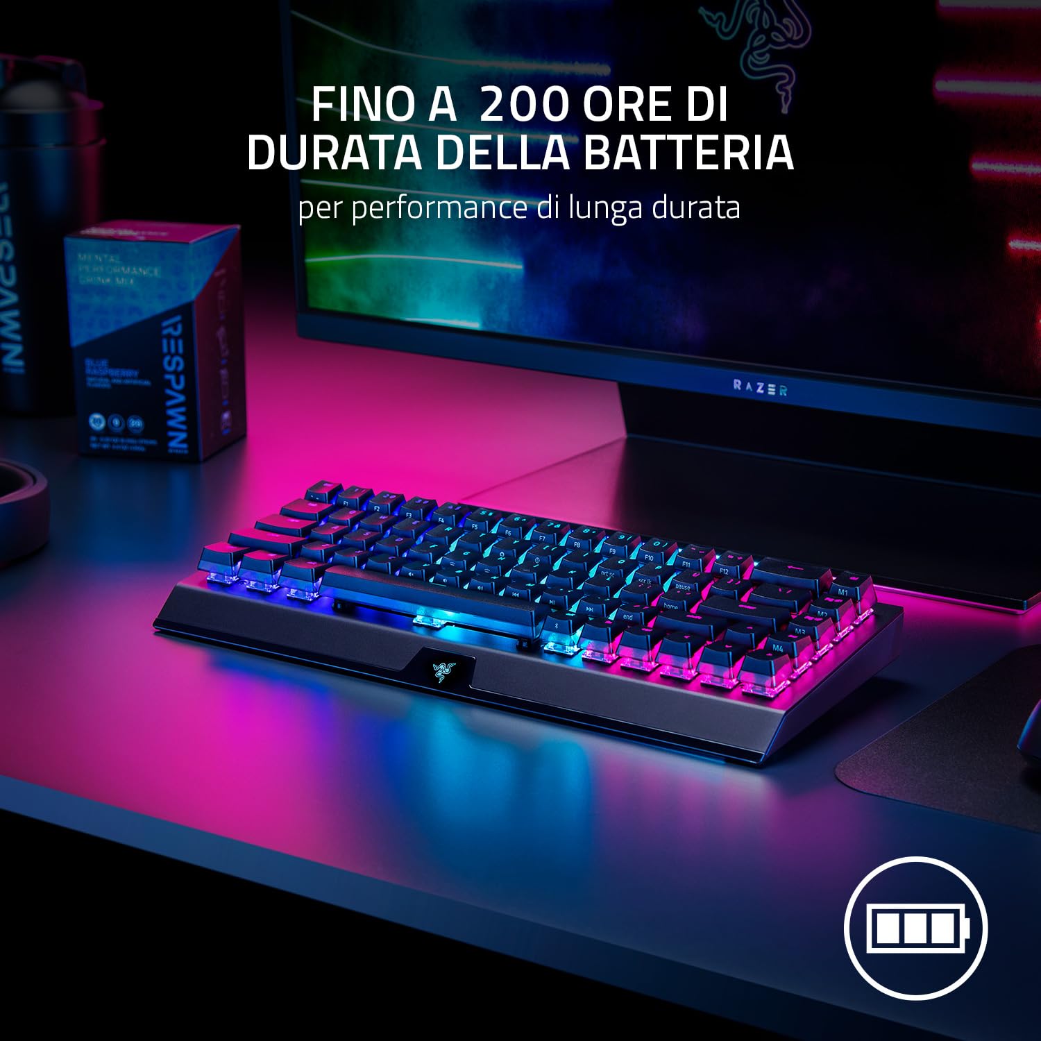 Razer BlackWidow V3 Mini HyperSpeed (Interruttore Giallo) - Tastiera da Gioco Meccanica Wireless al 65% (Interruttori Silenziosi, Tasti Fantasma, Bluetooth, USB-C) QWERTY Layout US | Phantom Ed.