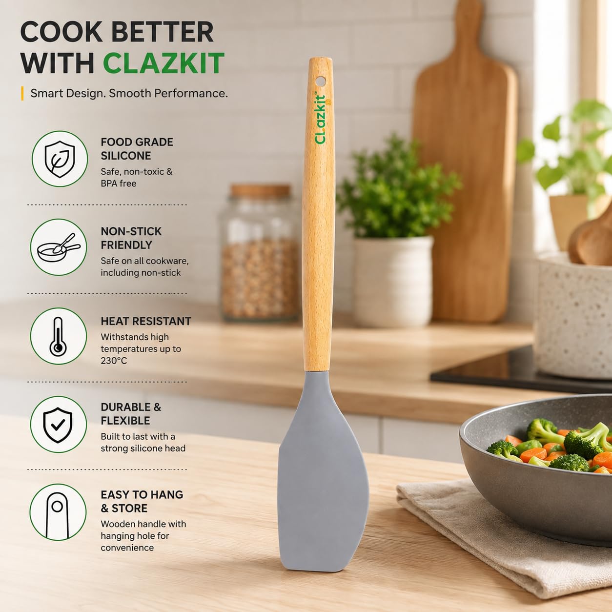 Clazkit Silicone Spatula - Heat Resistant Handle -2 Clazkit Silicone Spatula - Heat Resistant Handle -2
