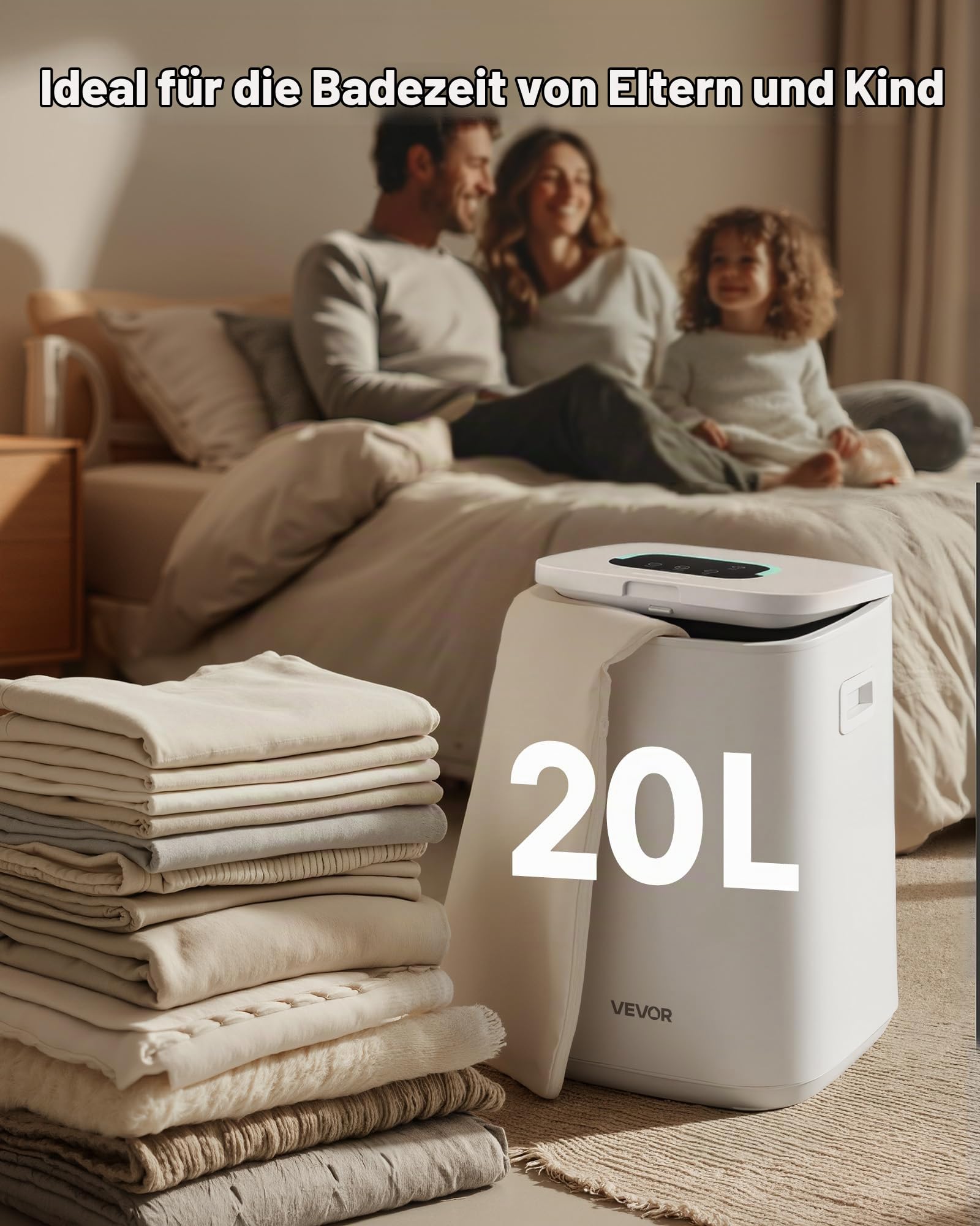 VEVOR Handtuchwärmer Eimer Wärmegerät 20 L mit LED-Anzeige & Einstellung (Timer & Temperatur) & Sicherheitsschloss & 4 Haken, Towel Warmer für Spa Zuhause Badezimmer Waschküche Weiß