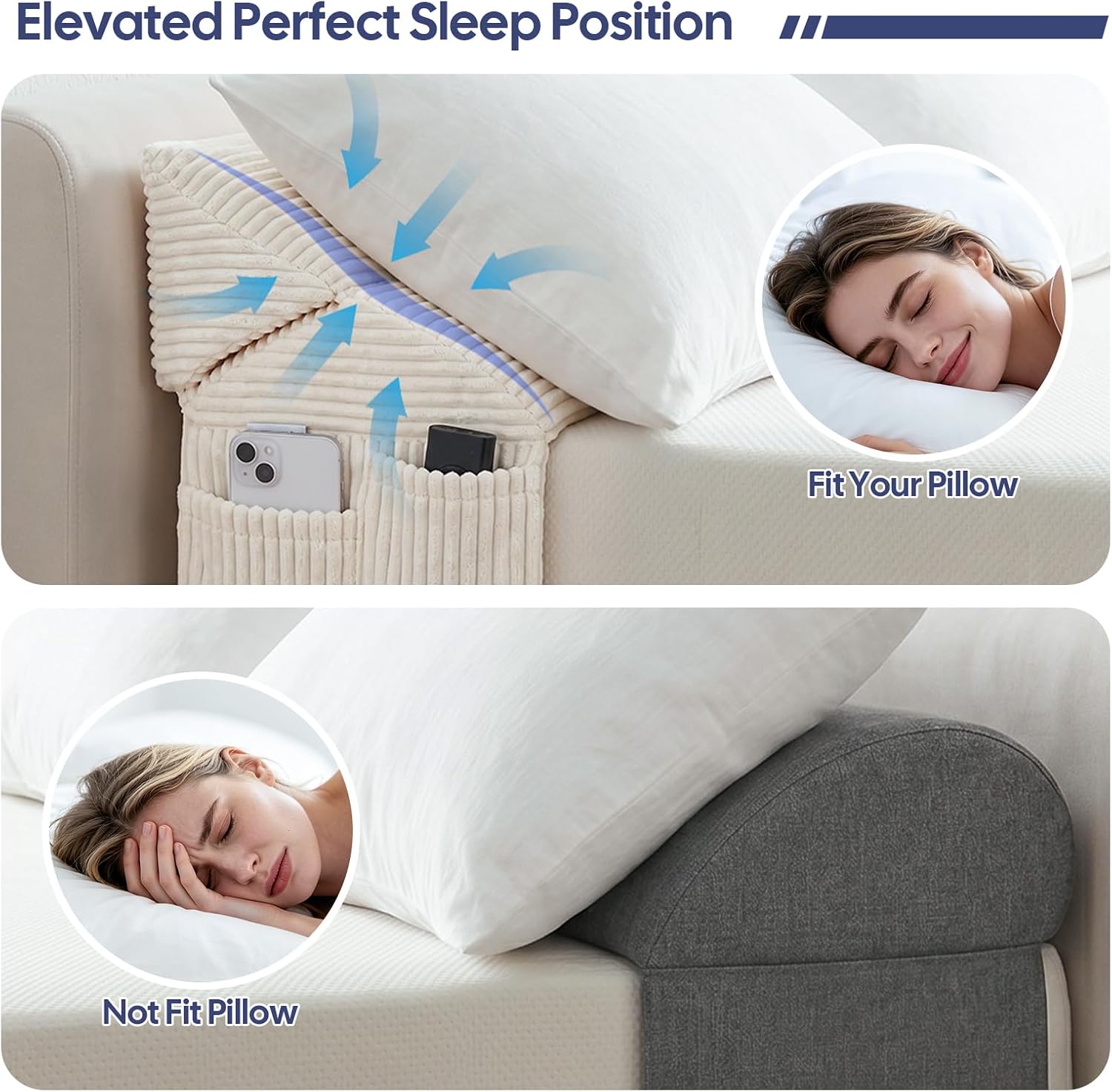Bed Wedge Pillow for Headboard, King Size Gap Filler Mattress