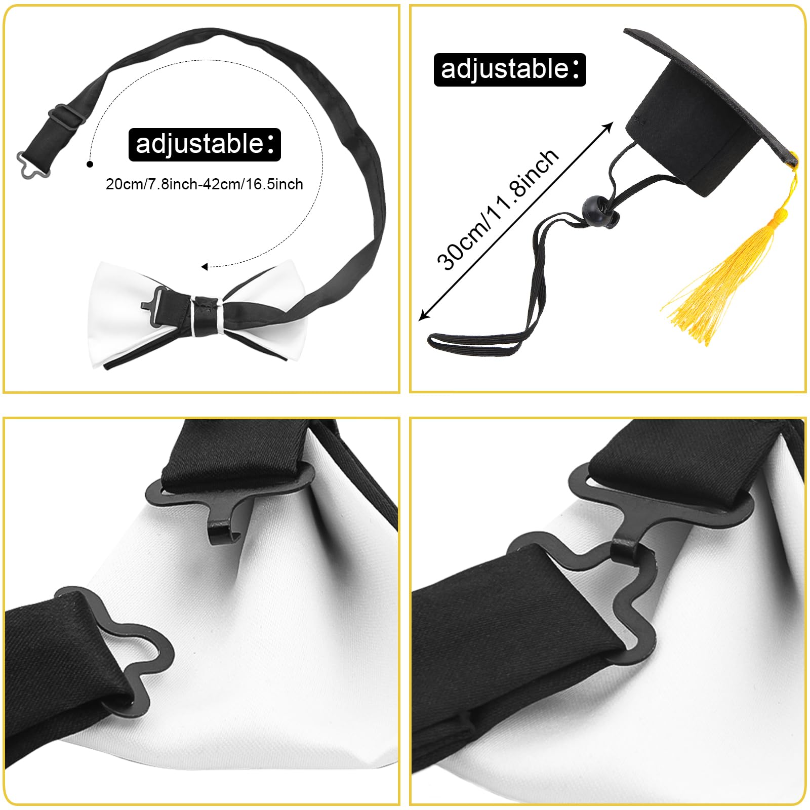 Pet Graduation Cosplay Outfit, 3 Pcs Set Include Dog Hat with Yellow Tassel - Image 4