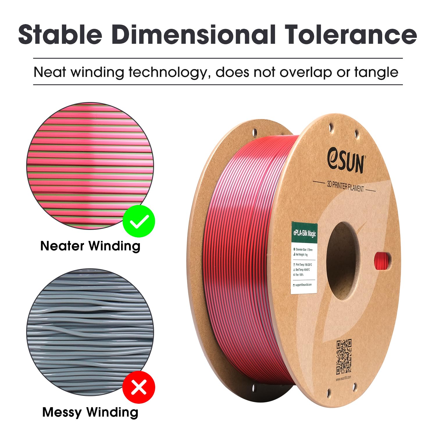 eSUN Silk Filamento PLA a doppio colore da 1,75 mm, filamento per stampa 3D in coestrusione Silk Magic PLA, colore sfumato che cambia bobina da 1 kg (2,2 libbre) (Silk Nero Rosso, 1KG)