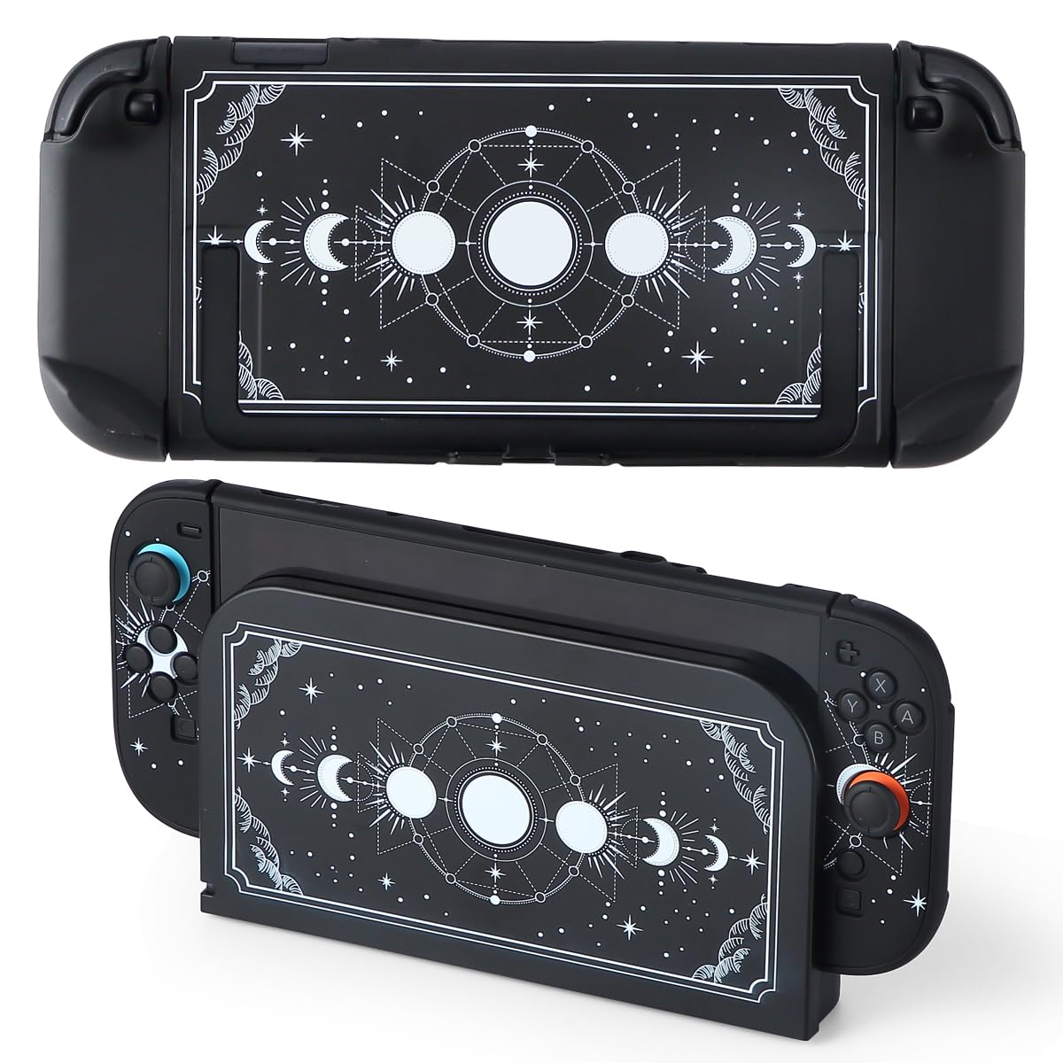 CasosexploreLab Protective Case for Switch 2, Cover Skin Dock Case for Nintendo Switch 2 2025 Console Joycon Controller Black Moon Phase Hard PC Slim Dockable Shell Kawaii Gaming Protector Accessories