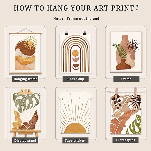 Miniatura 7 de Impresiones artísticas de pared bohemias, minimalistas, geométricos, bohemios, pósteres de pared de hoja de palmera de Monstera, sol, luna, montaña,