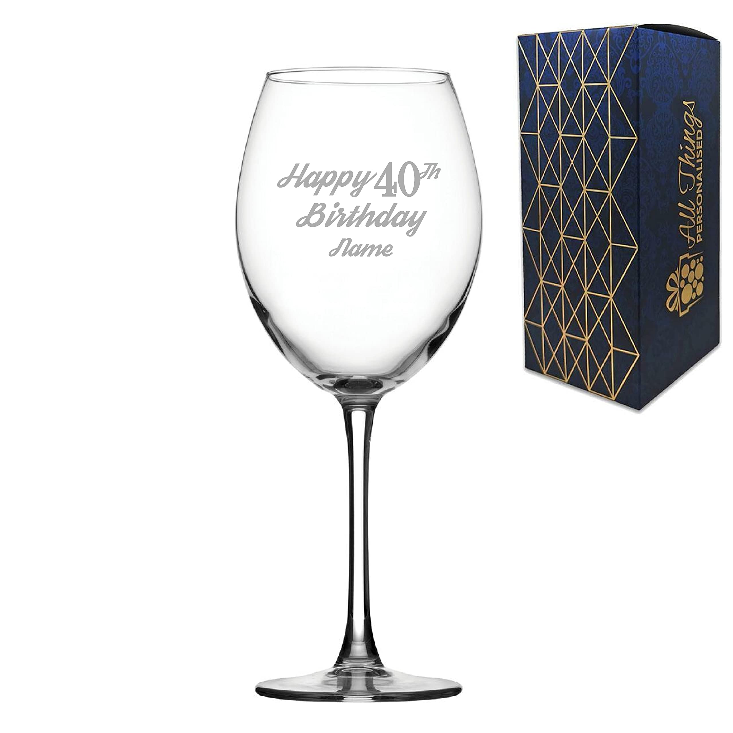 Personalised Engraved Enoteca Wine Glass Happy 40th Birthday Modern Design Gift Boxed,19oz/561ml Large Wine Glass, Customise with Any Name, Engraved in The UK