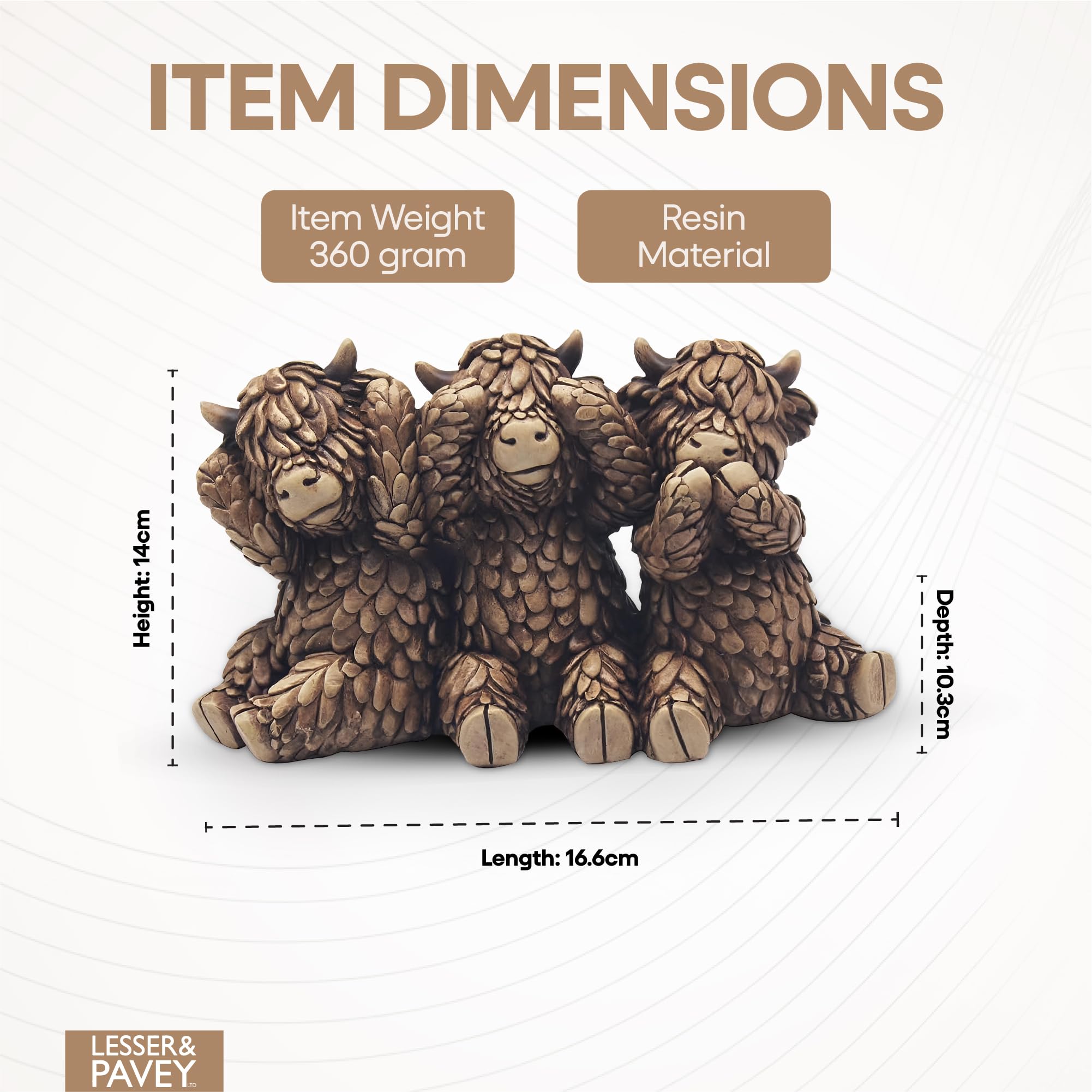Lesser & Pavey Hughie Highland krowy figurki statuetki do dekoracji domu | idealne ozdoby prezenty przyjaźni dla kobiet i mężczyzn | piękny element stołu i akcesoria do salonu