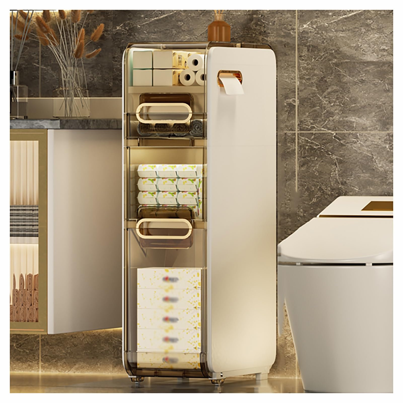 Crevice Storage Cabinet Bathroom, Kitchen Storage Cabinet ，Large Capacity Tower Waterproof Towel Toilet Paper Organizer,for Laundry, Bathroom, Kitchen & Living Room (Size : 3Tier-78.5x41.5x22cm)