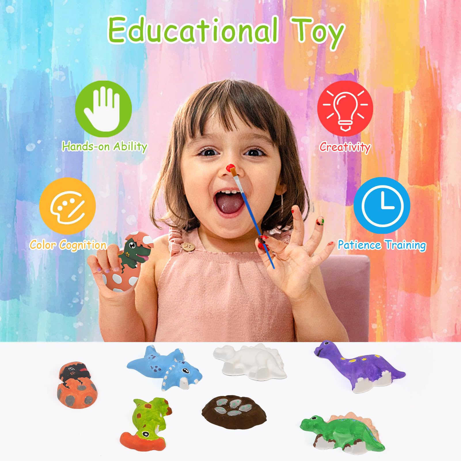 HENGBIRD Kit Pittura Dinosauro Con Luce Notturna 3D - 12 Colori E Pennelli - Regalo Creativo Bambini 6+