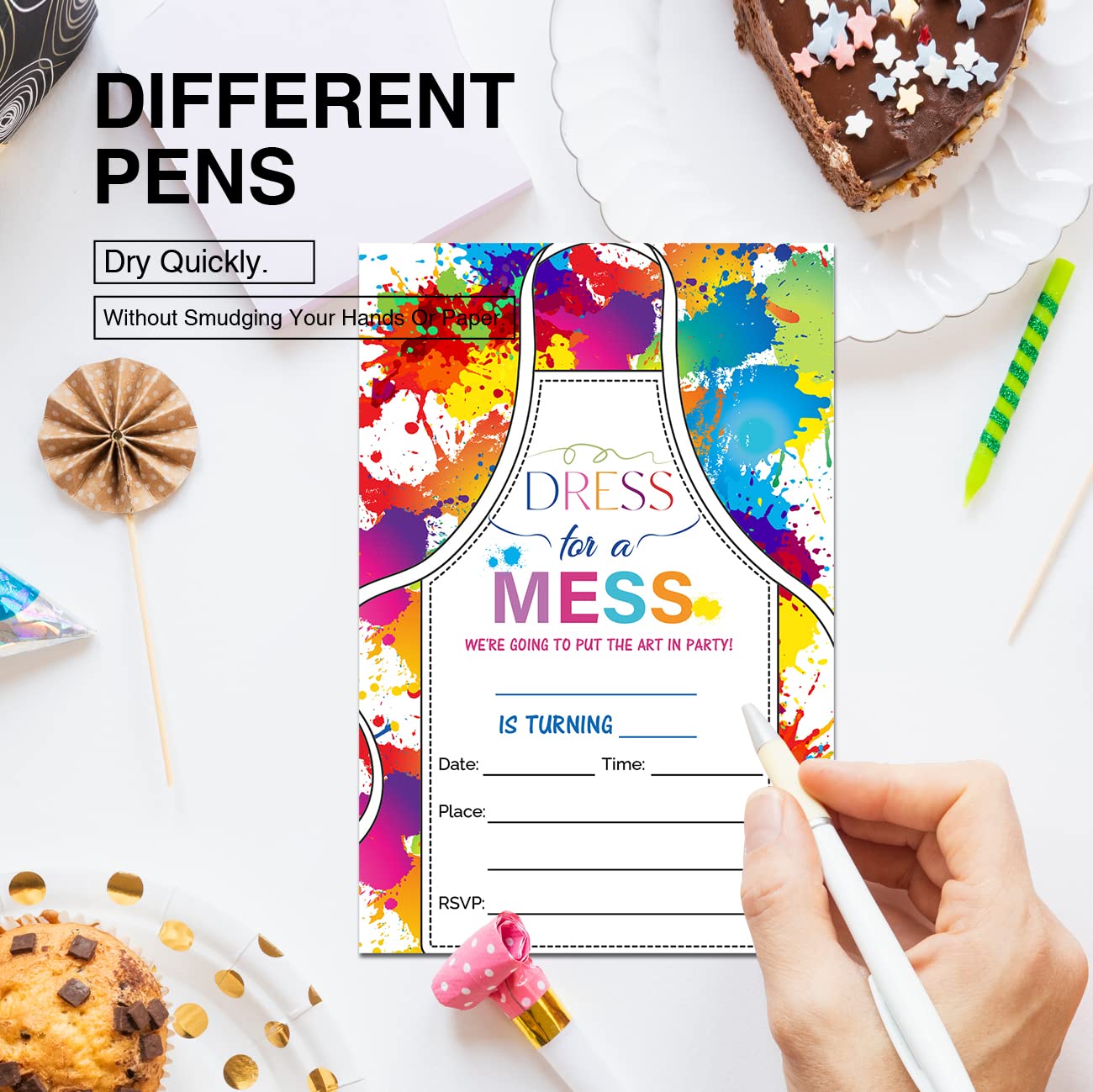 open lace back dress Colorful Painting Birthday Party Invitations with Envelopes Set of 20 Dress  for a Mess Art Painting Birthday Party Invites Fill in Blank : Amazon.sg:  Office Products