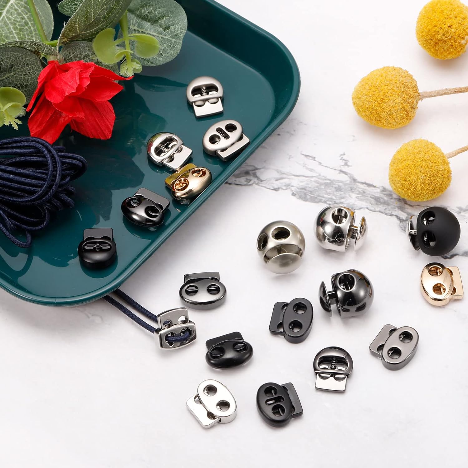 uxcell Spring Cord Lock End Toggle, 10Pcs Double Hole Spring Stopper Alloy Fastener Slider Toggles Clip for Drawstrings, Shoelaces, Bags (Black,17x14.7mm) - Image 5