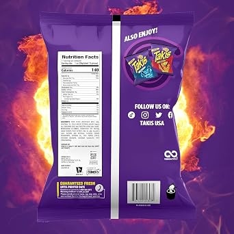 Bundle of Takis Fuego + Blue Heat (17 oz) Fiesta Size Bag, Hot Chili Pepper Flavored Extreme Spicy Rolled Tortilla Chips