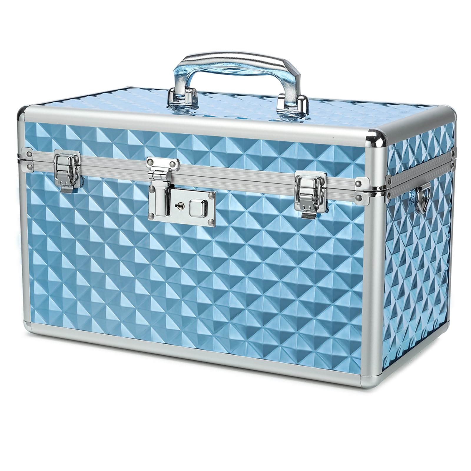 Hewei Works Blue Storage Box With Key Lock, Lockable Medicine Storage Box, Empty First Aid Box, Security Lock Box, Multipurpose Locking Box For Home And Outdoor Use (, X-Large)
