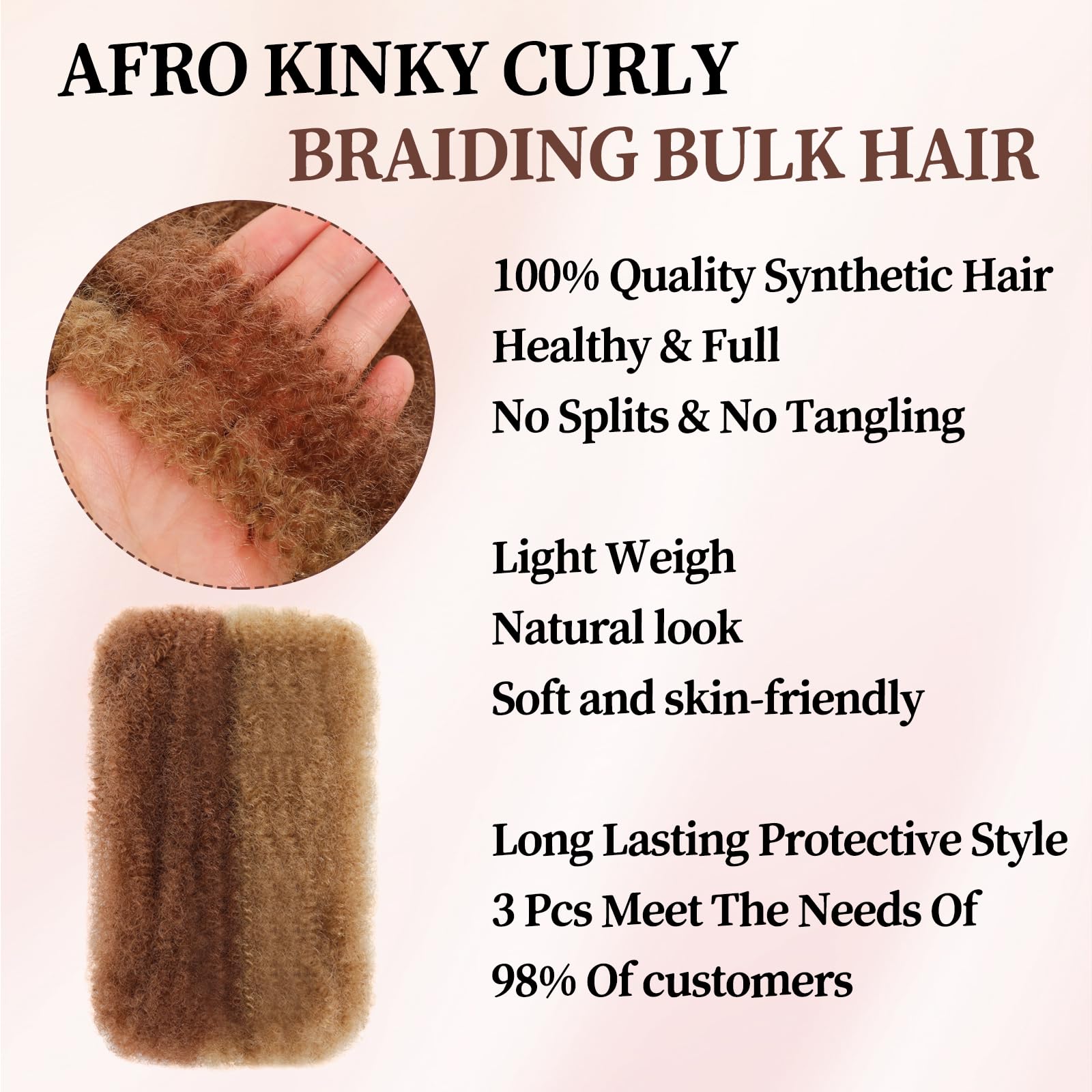 XIIMENALU Afro Kinky Curly Braiding Bulk Hair For Mini Twists Afro Kinkys Bulk Synthetic Cuban Twist Hair Soft Locs Micro Spring Twist For Dreadlocks Loc Repair (P30/27# - Image 4