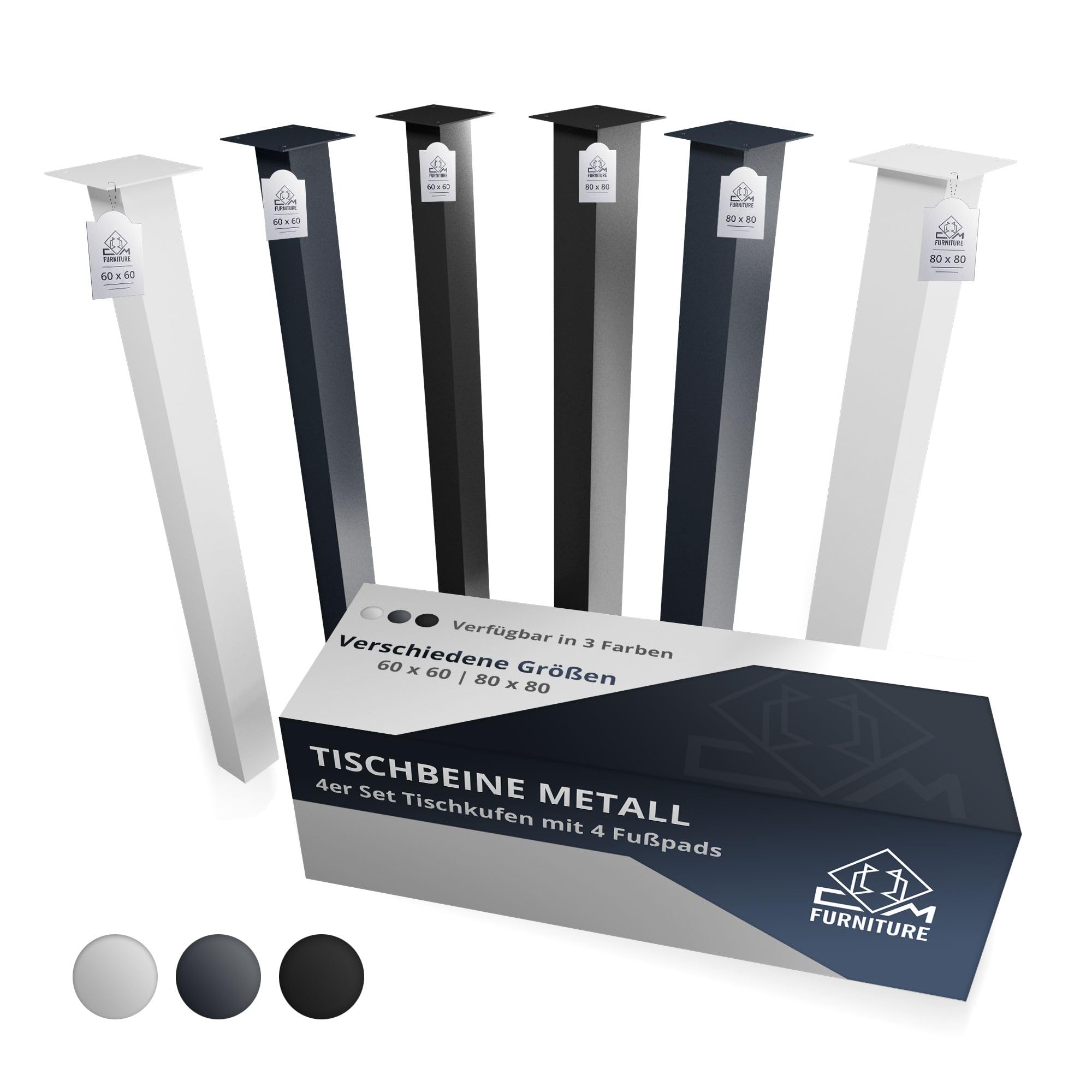 4 Pata de la Mesa de Acero Negro Perfil Cuadrado 80x80 mm, Altura: 72 cm Pies para Muebles Juego de Piernas de Acero con Tornillos para Escritorio, Encimera Pies de Mesa
